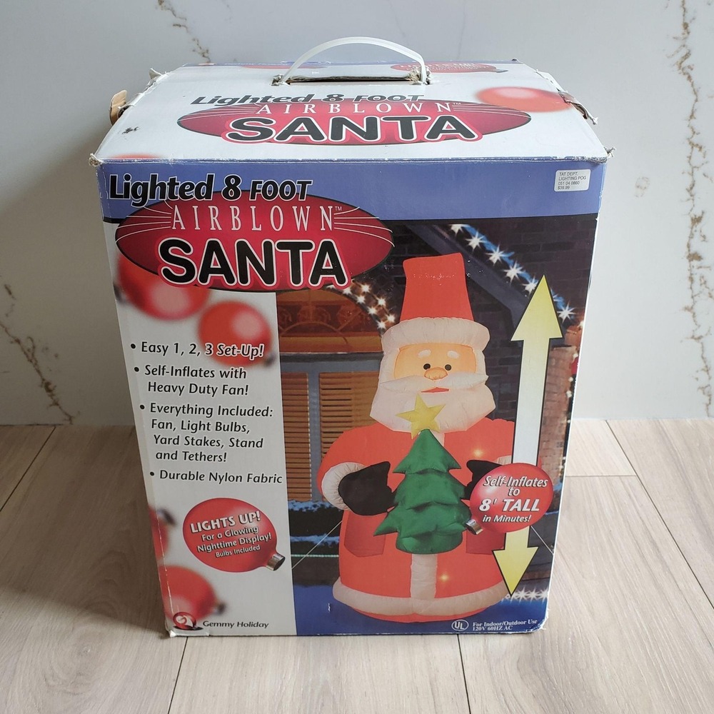 Vintage Gemmy Lighted 8 Foot Airblown Santa Inflatable Christmas Yard Decor